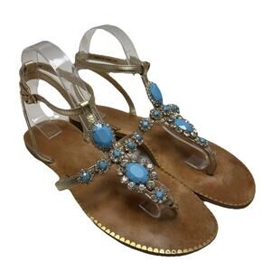 Lilly Pulitzer Rhinestone Studded Blue Embellished Katie Sandals Ankle Strap 9.5